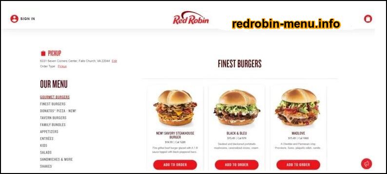 Red Robin menu