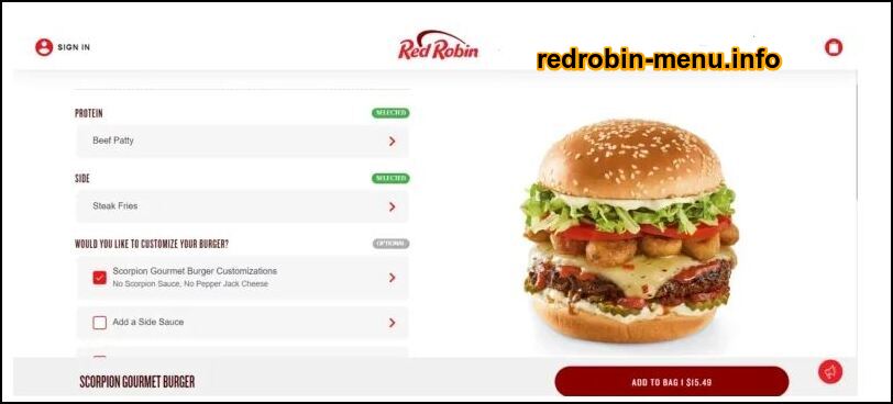 red robin menu