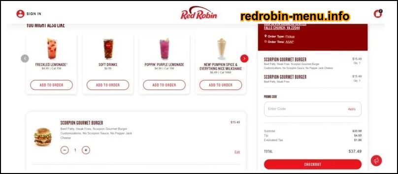 Red Robin menu